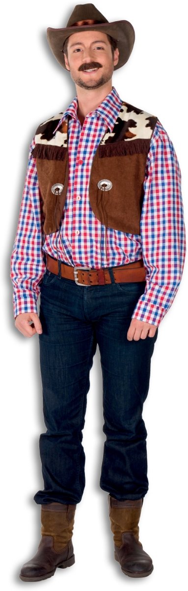 Cowboy & Cowgirl Kostuum | Alleen Op De Prairie Cowboy Blouse Met Vest Man | Maat 60 | Carnaval kostuum | Verkleedkleding